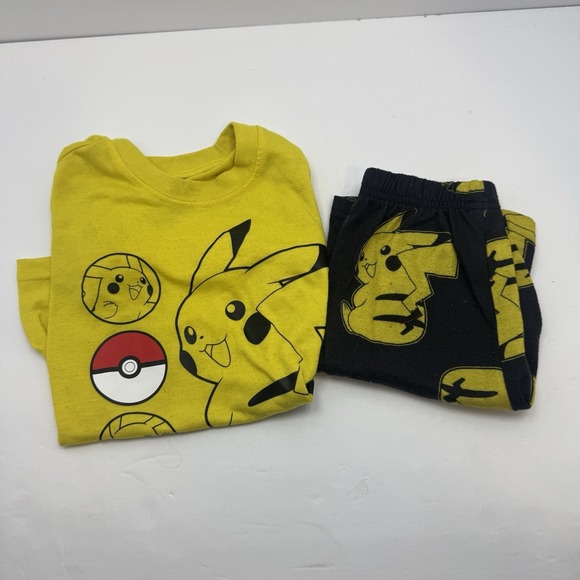 Pokemon Other - Pokemon Pajamas Set Pikachu Pants T Shirt Shorts Boy Girl 4/5 Black Yellow